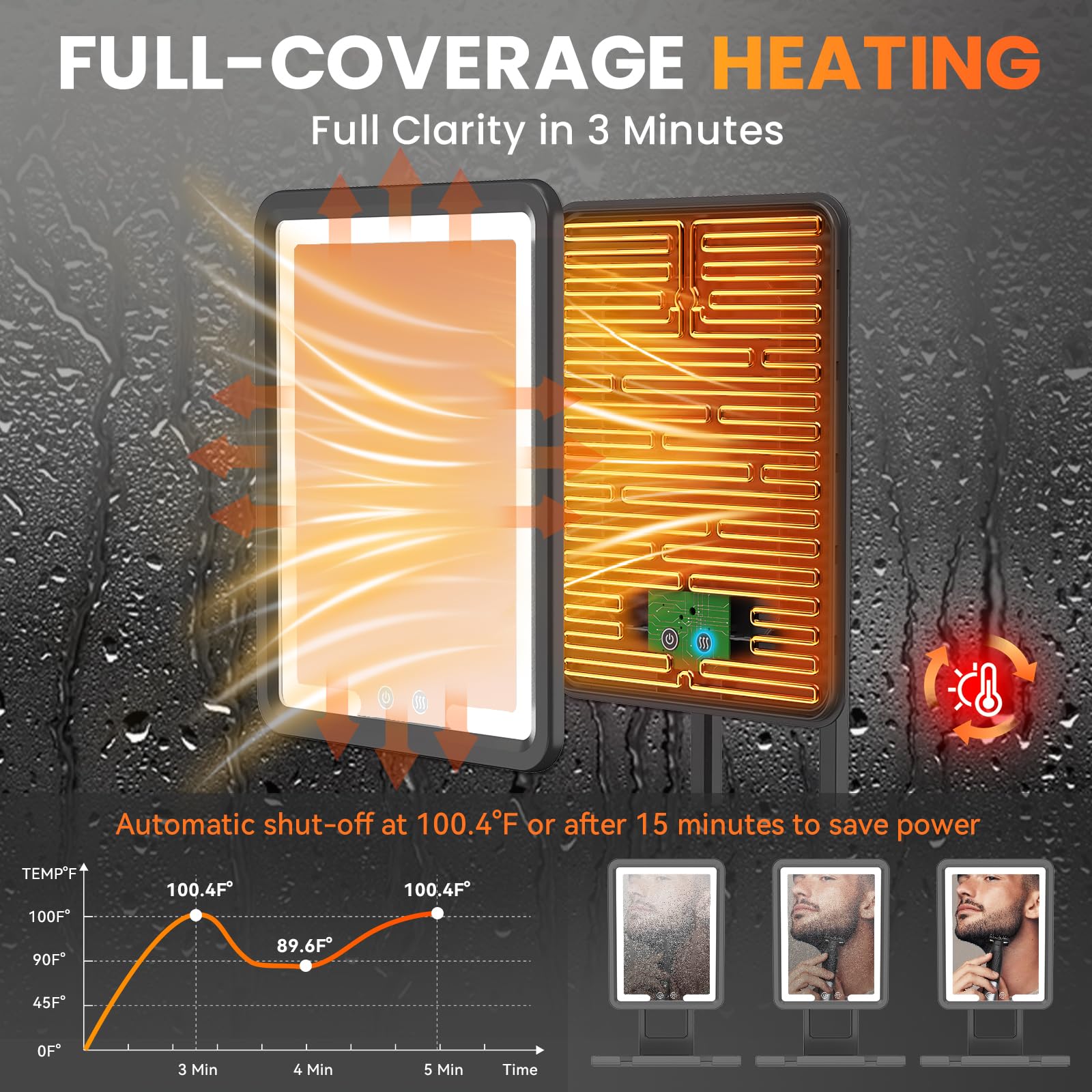 DeLanges Miroir Douche LED mode 4500K offre un éclairage neutre.