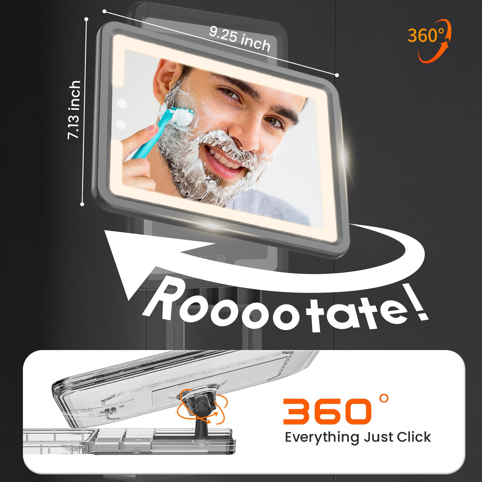 DeLanges Miroir Douche LED rangement intégré pour rasoir et brosse.