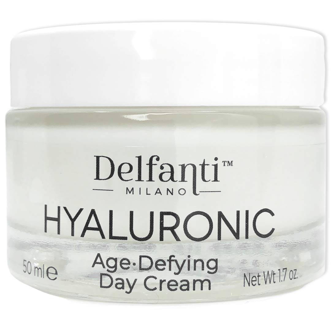 Delfanti-Milano Crème Jour Hyaluronique sur visage et cou, hydratation durable.