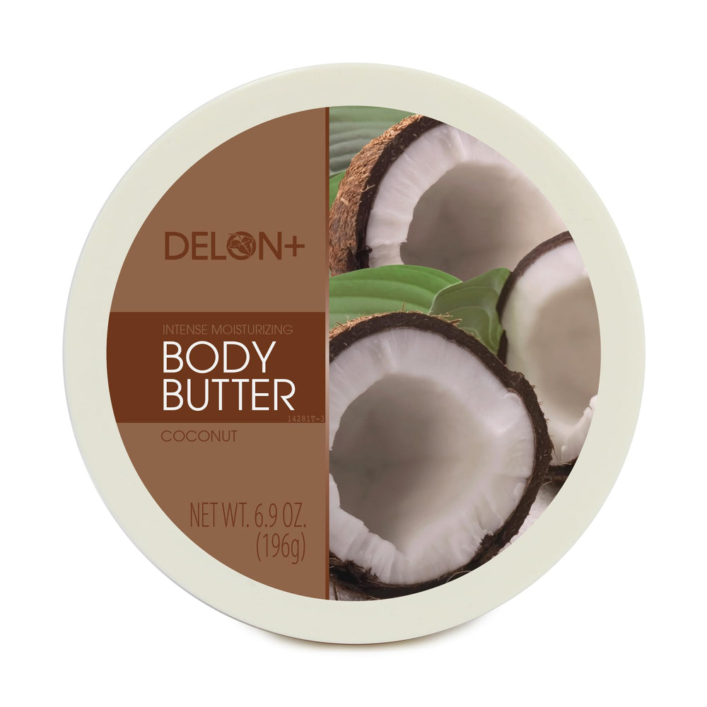 DELON Beurre corporel coco, emballage attrayant, prêt pour hydratation quotidienne.