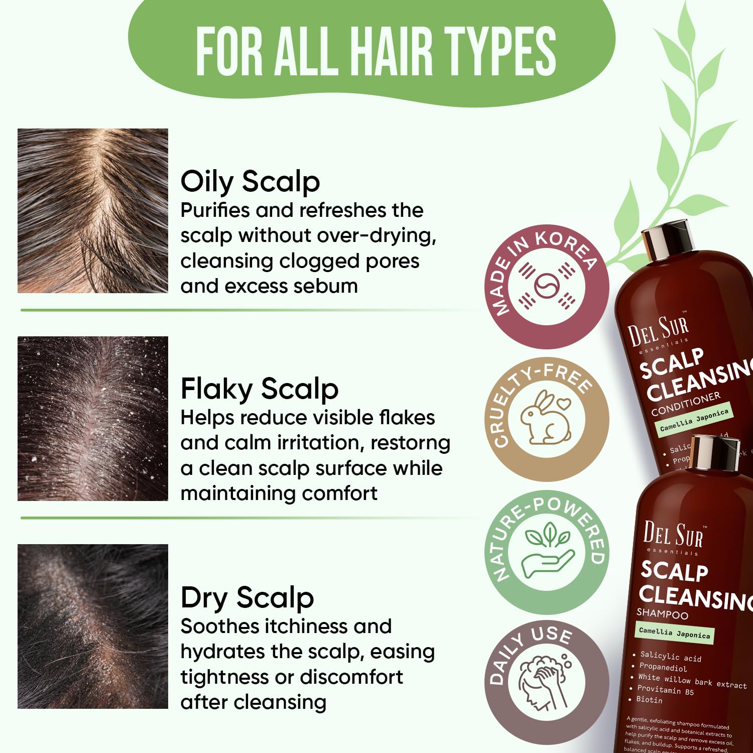 DEL SUR apres-shampooing-camellia-japonica-hydratation-legere: cheveux plus souples et éclat.