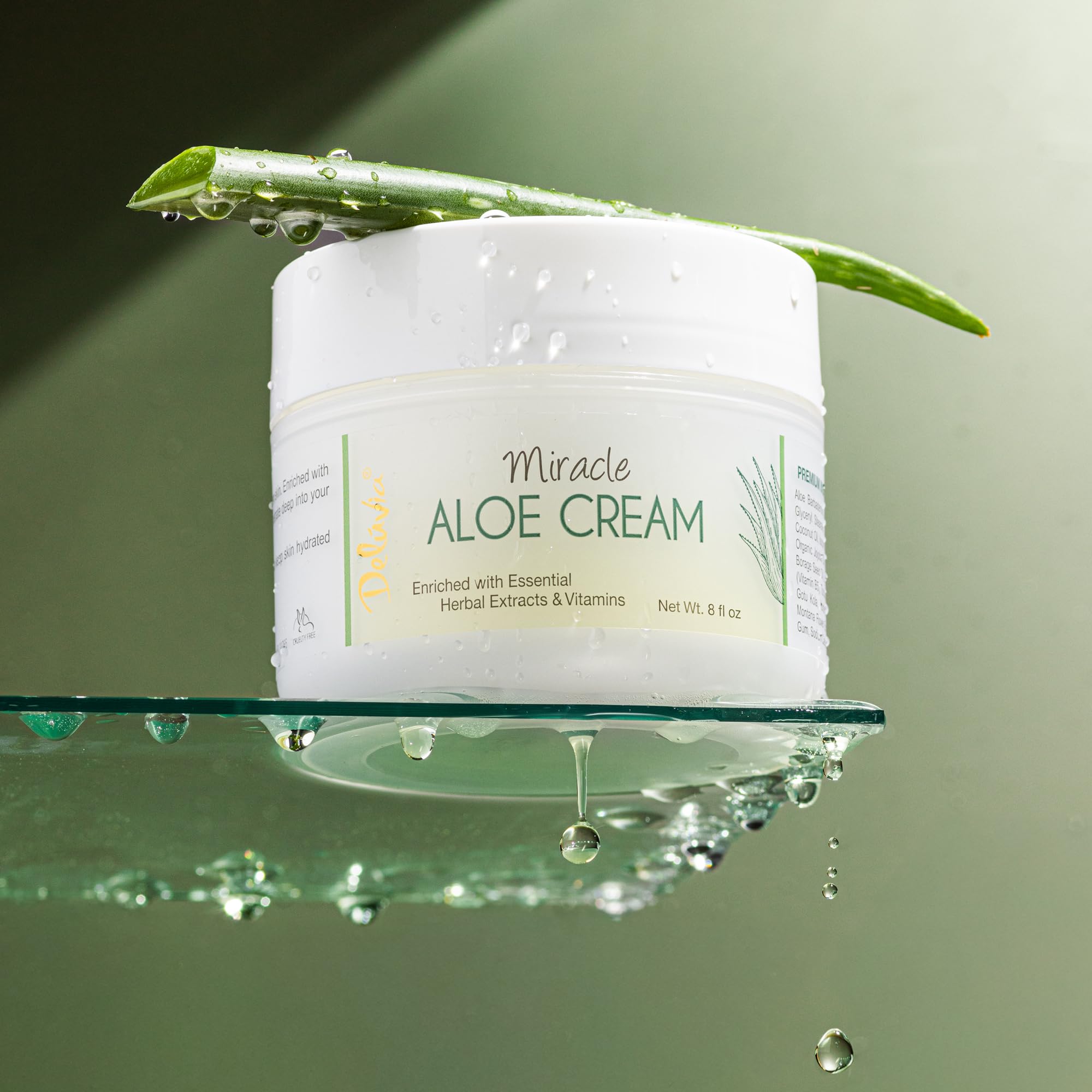 Feuilles d aloé bio visibles, ingrédient principal de Deluvia Miracle Aloe.