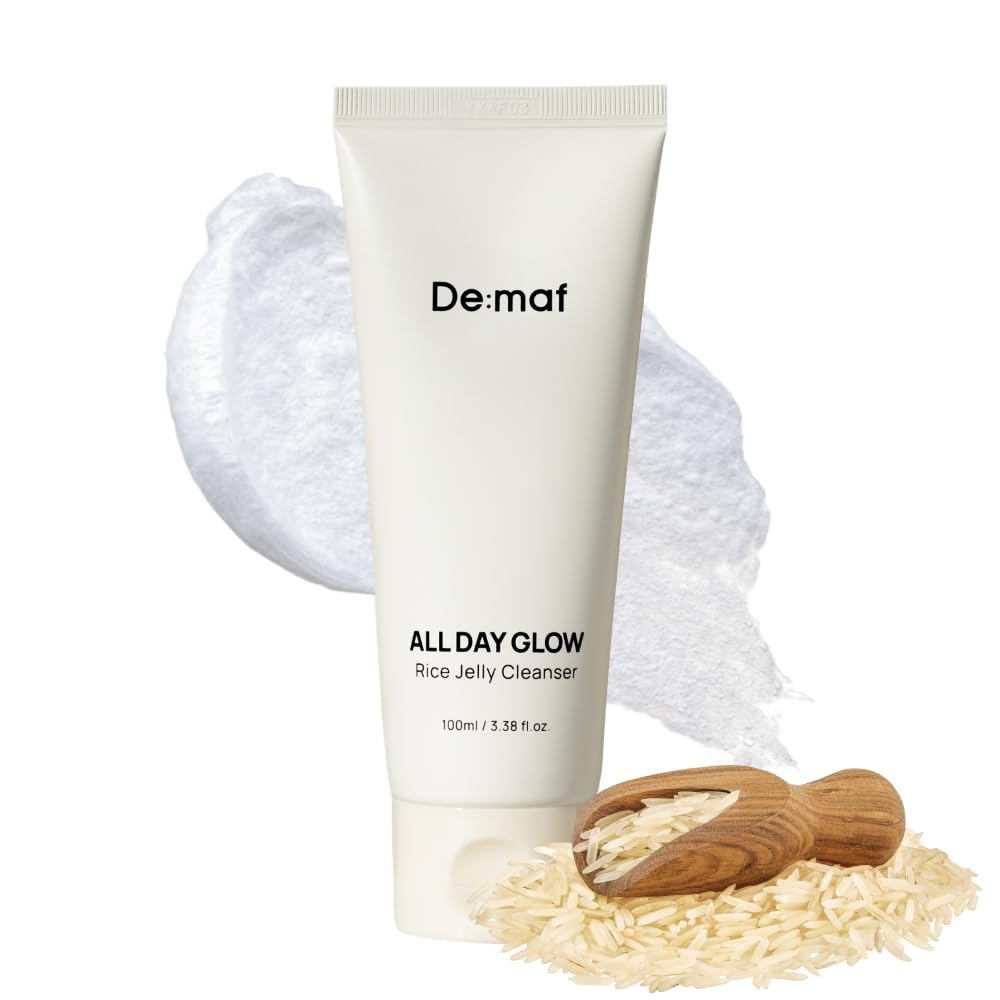 De:maf All Day Glow Rice Jelly Cleanser – bouteille, purifie en douceur et laisse la peau lumineuse.