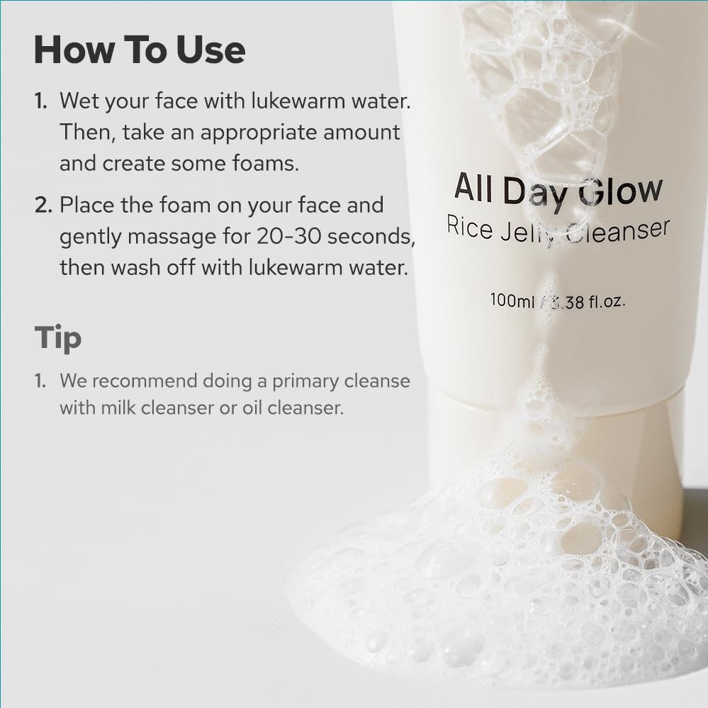 De:maf All Day Glow Rice Jelly Cleanser – routine matin sans-irritation pour démarrer la journée.