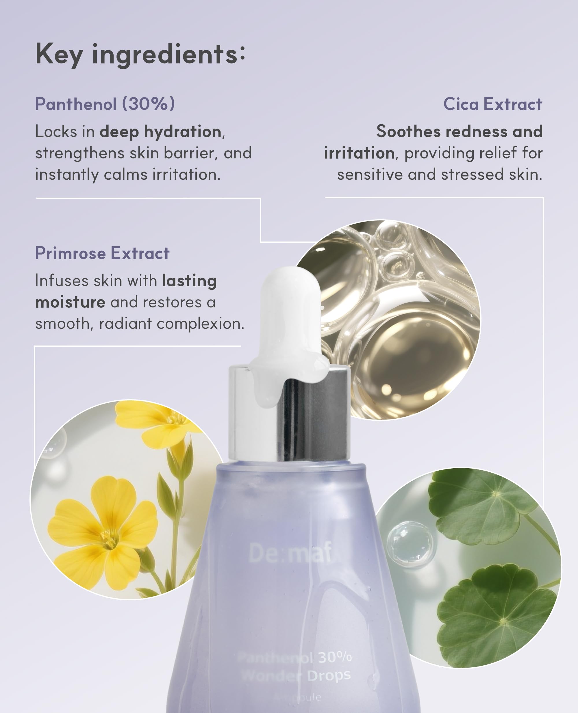 De:maf Panthenol 30% Wonder Drops peau-sensible – formule douce adaptée aux peaux sensibles.