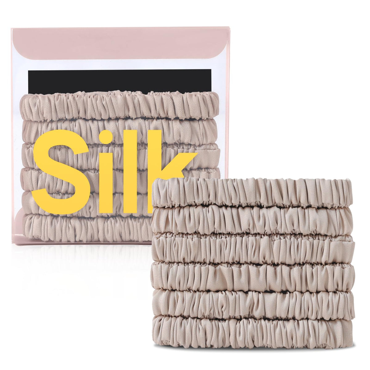 Scrunchies DEMAZALO en soie noir 22 mommes pour une douceur protectrice des cheveux.