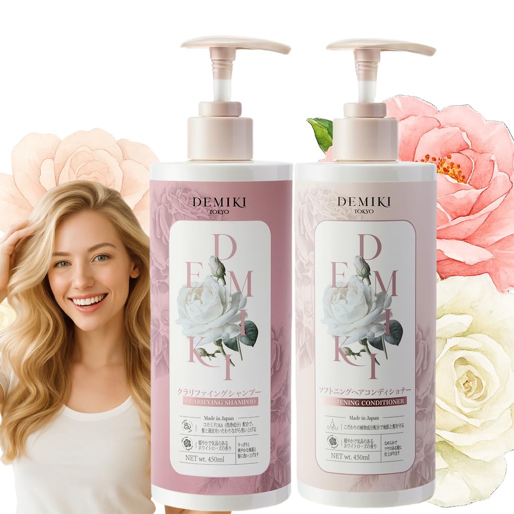 DEMIKI Shampoing Rose – flacon rose, parfum naturel et soin rafraîchissant.