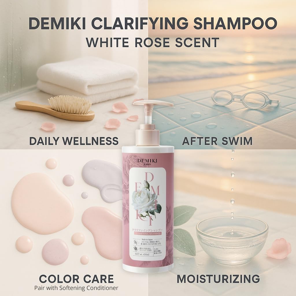 DEMIKI Shampooing sans sulfates, forme douce pour routine quotidienne.