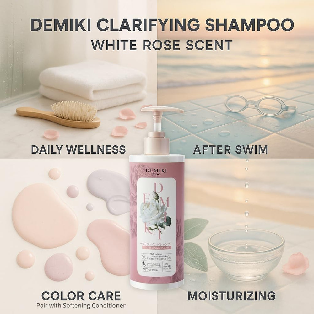 DEMIKI Shampooing sans sulfates, forme douce pour routine quotidienne.
