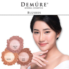 Demure Mineral Blush swatch on cheek demonstrating buildable color