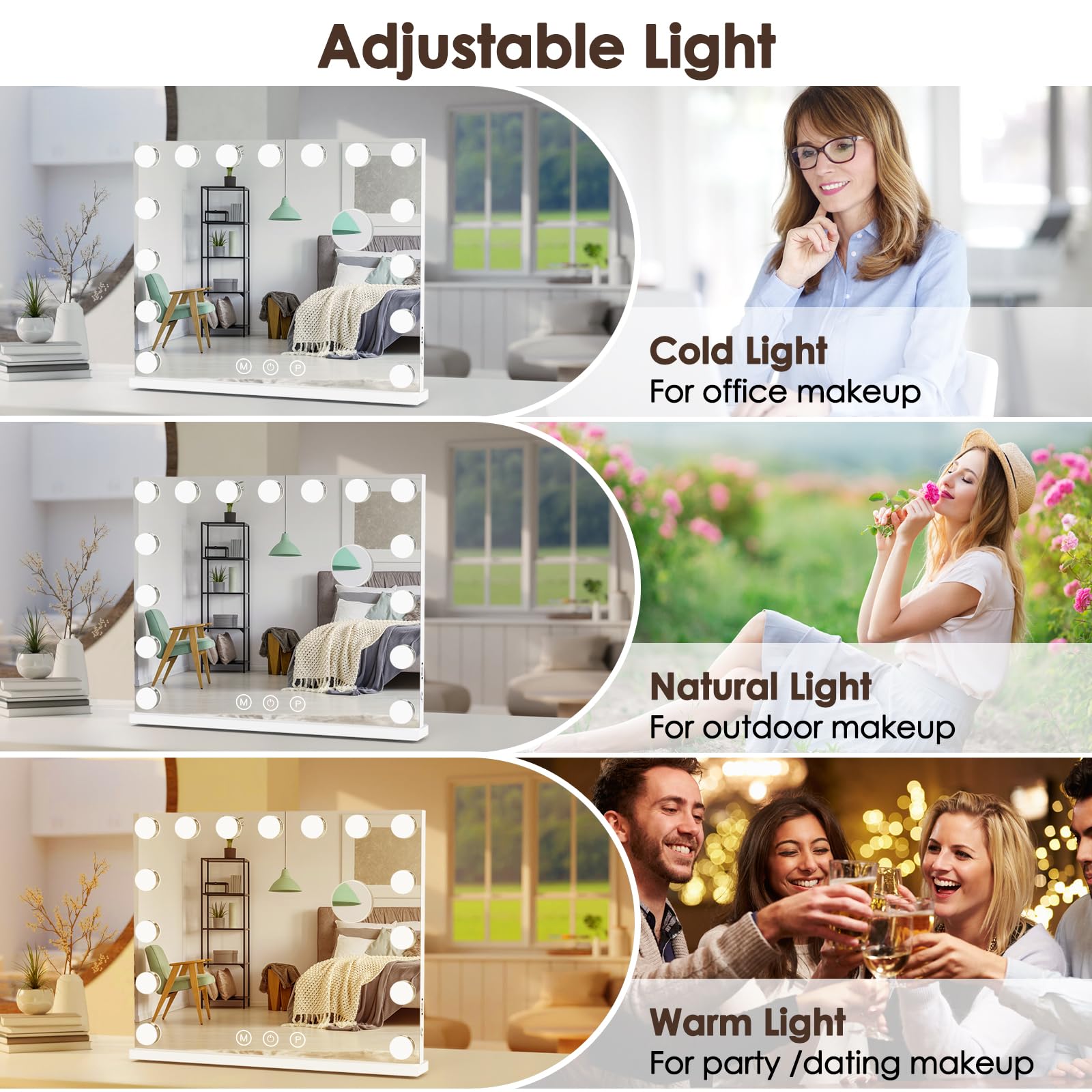DenCert miroir avec ampoules LED autour pour éclairage uniforme