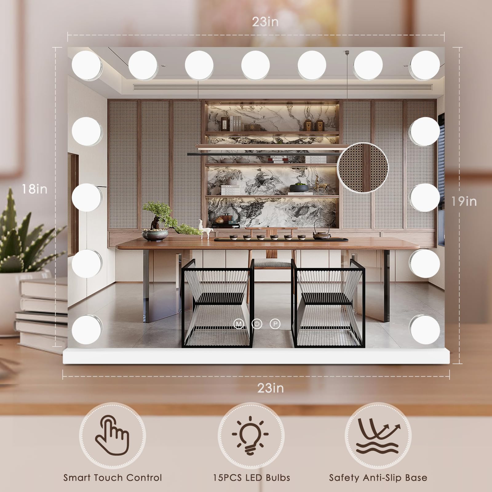 DenCert miroir grand format 19x23, idéal pour maquillage et coiffure