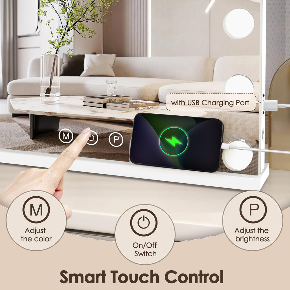 DenCert miroir avec port USB intégré pour charger smartphone pendant la mise en beauté