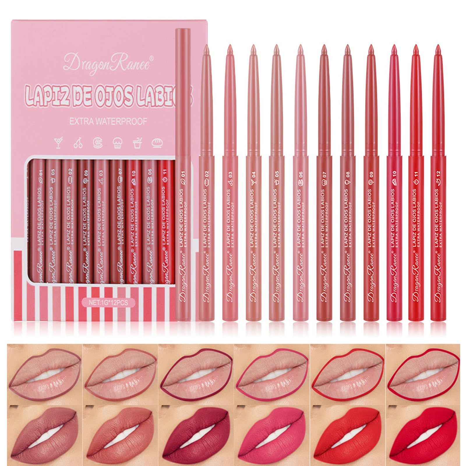 DENESTUP ensemble crayons contour lèvres 12 couleurs pour des contours nets