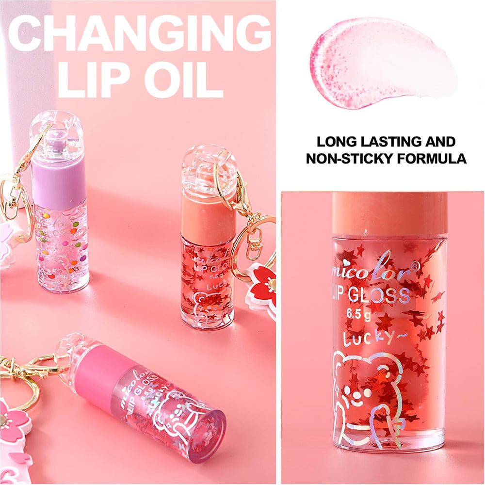DENESTUP gloss nude avec pendentif sakura, brillance naturelle et subtil.