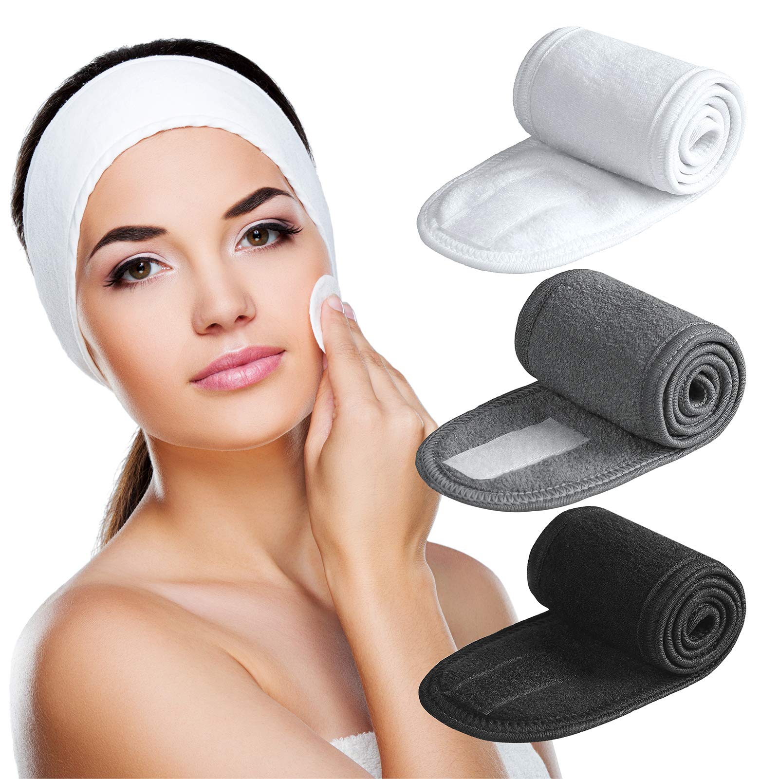Denfany Bandeau Spa 3 pièces, microfibre douce, idéal pour le soin du visage.