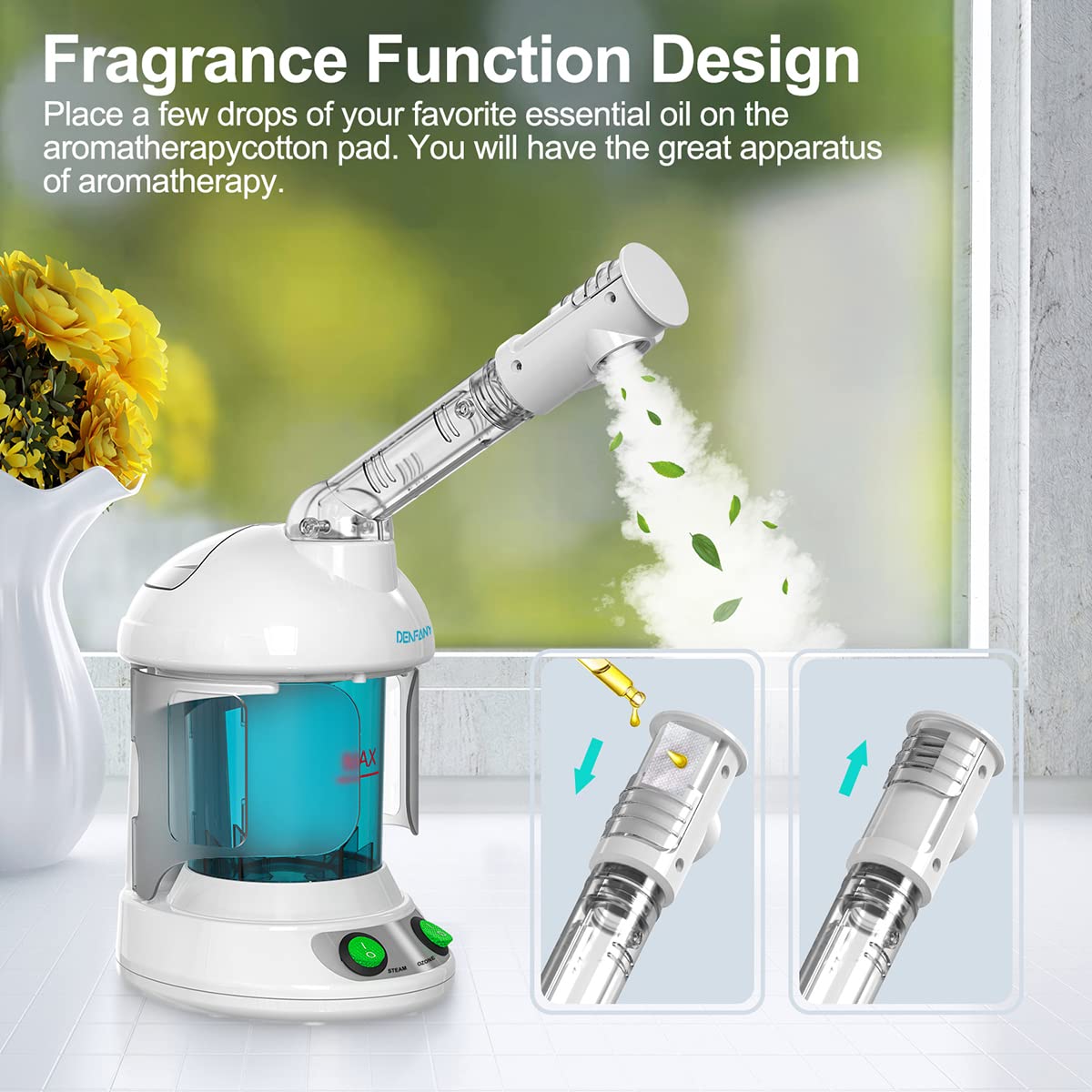 DENFANY vaporisateur visage nano ionique rotation à 360° pour spa personnel.