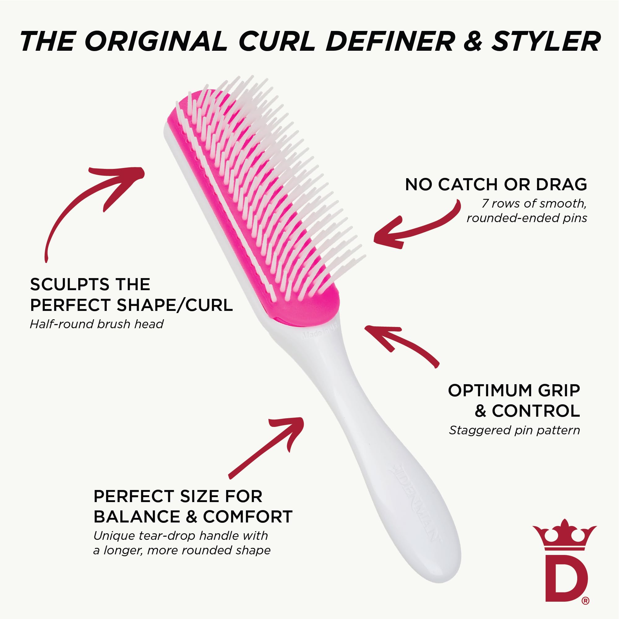 Denman D3, sept rangs de pins, définition rapide des boucles.