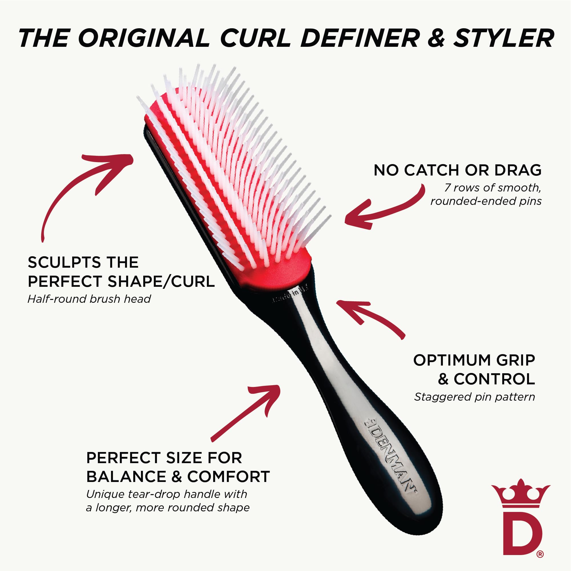 Denman D3, utilisé sur cheveux humides pour définir des boucles nettes.