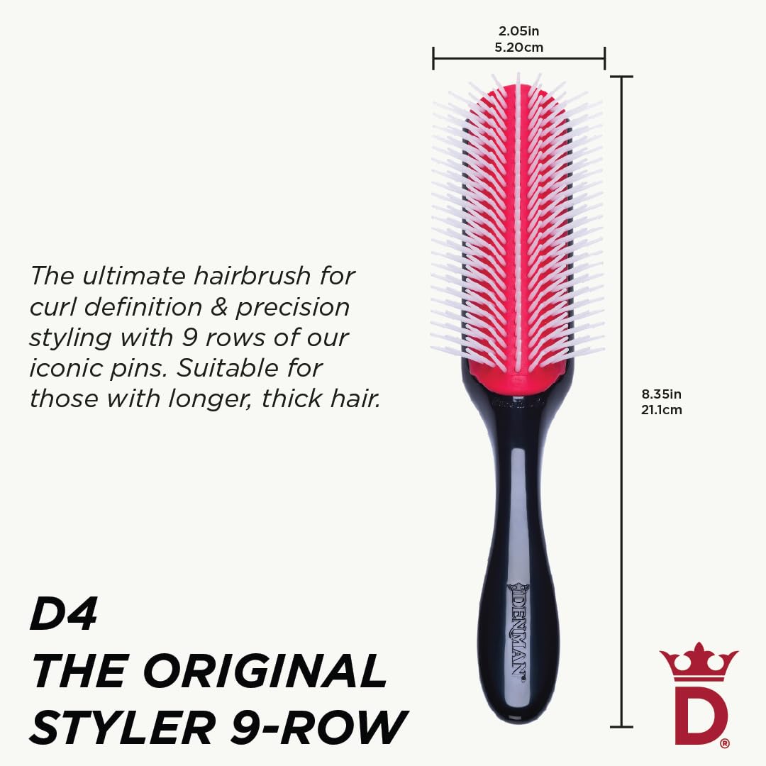 Denman D4, épingles en nylon sur 9 rangs démêlent sans tirer.