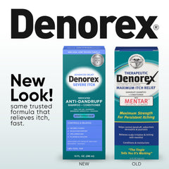 Pouring Denorex Advanced Relief for easy application on itchy scalp