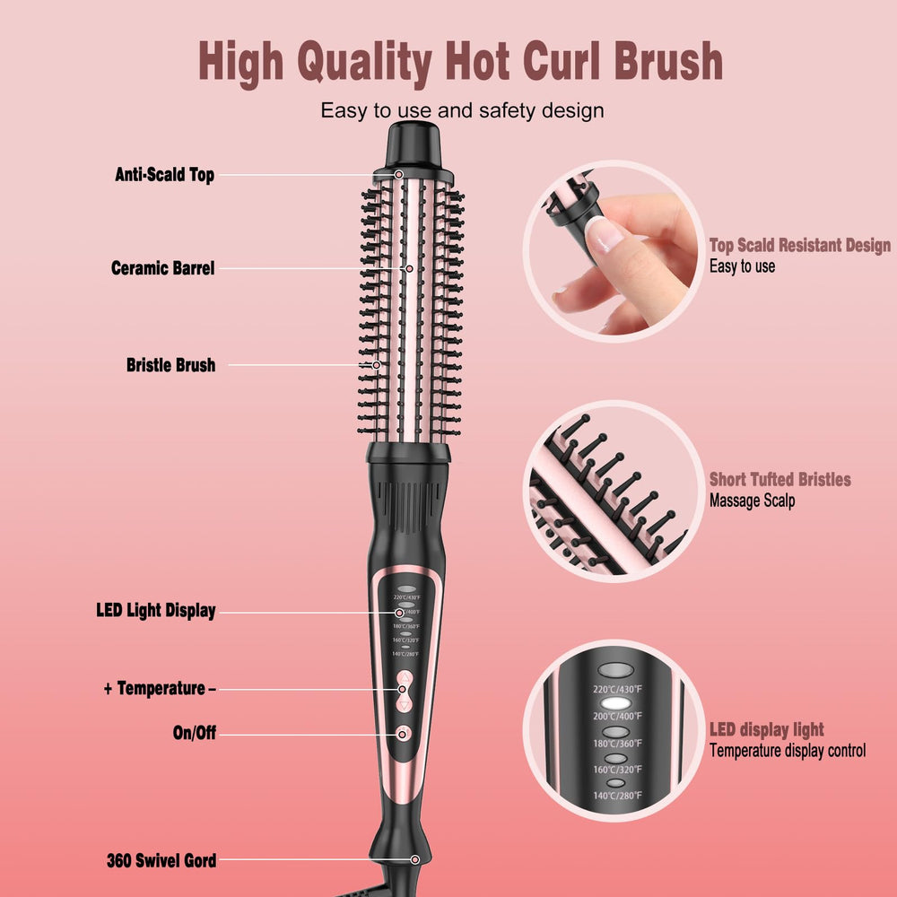 DENVEK brosse anti-brûlure avec poignée cool-touch, coiffage sécurisé.