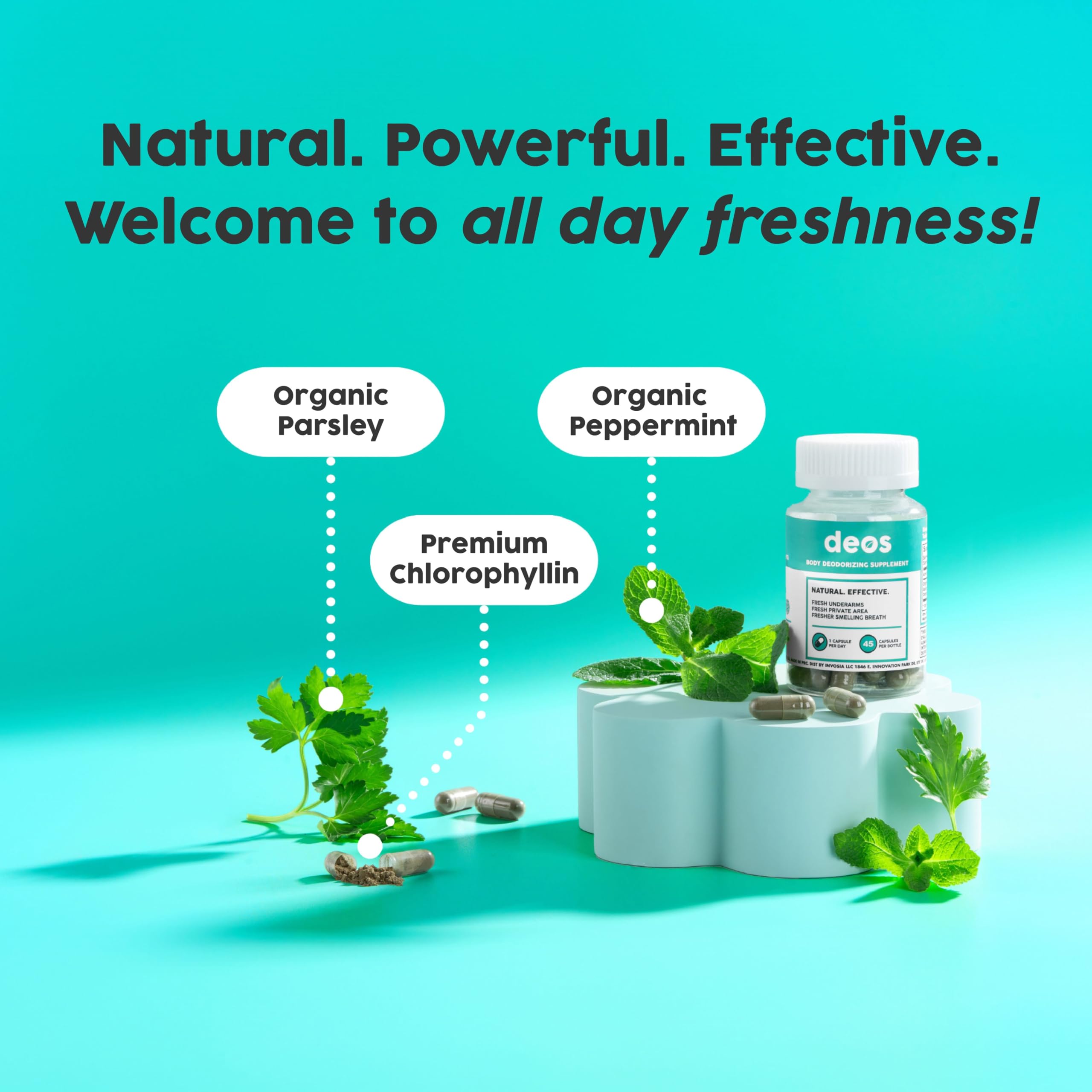DEOS menthe: feuilles aromatiques procurant une sensation rafraîchissante.