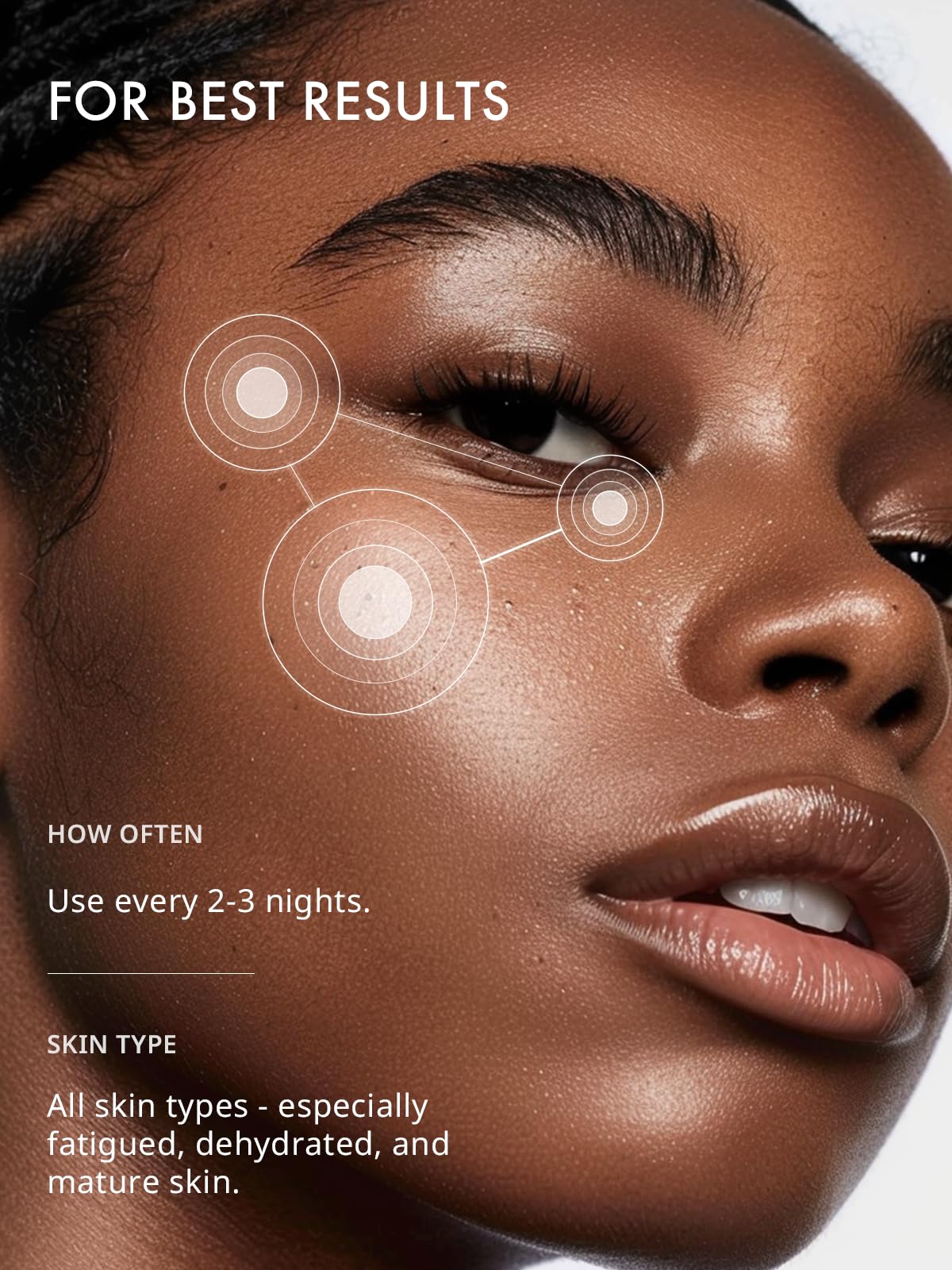 Utilisation nocturne des patchs Deepcare autour des yeux.
