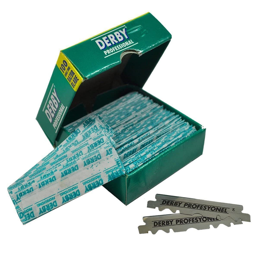 Lames Derby compatibles avec tous les rasoirs droits et shavettes, utilisation polyvalente.