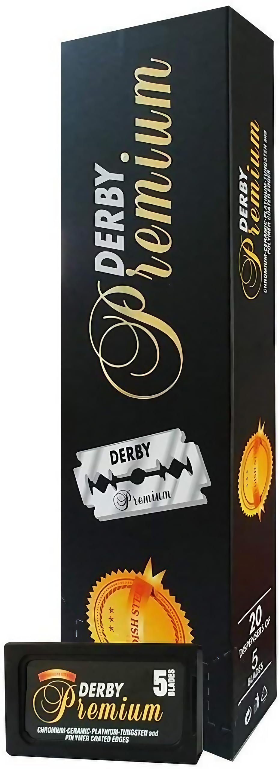 Derby Premium lames de rasoir double-tranche, vue sur emballage.