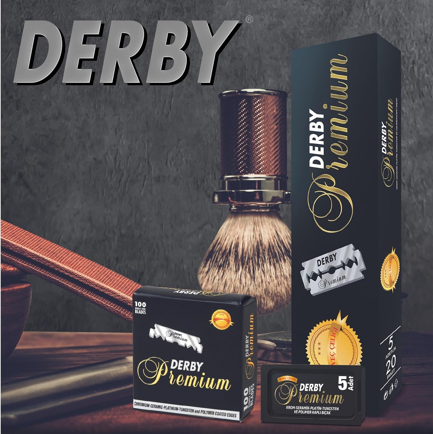 Derby Premium tempérées et affûtées pour une performance constante.