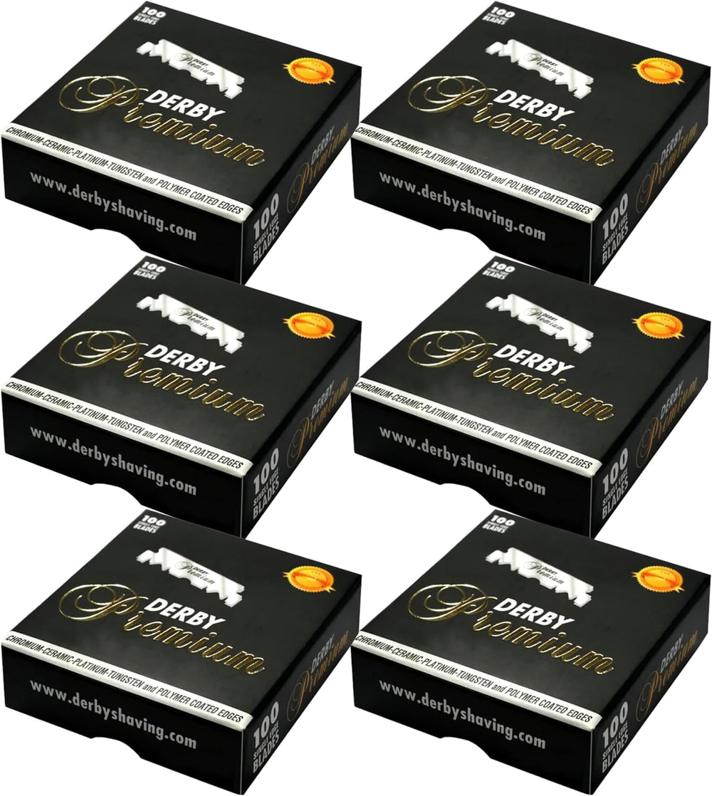 Lames Derby Premium tranchant net avec glisse fluide lors du rasage.