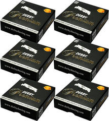 Lames Derby Premium tranchant net avec glisse fluide lors du rasage.