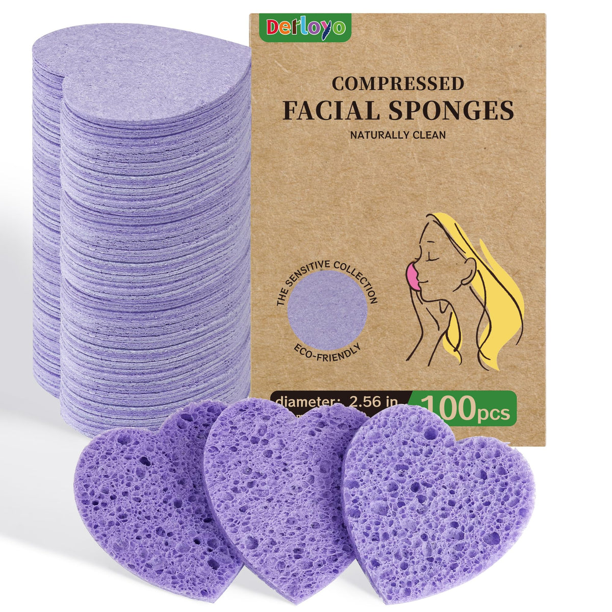 Derloyo éponges visage en forme de coeur, pack pratique pour nettoyage quotidien.