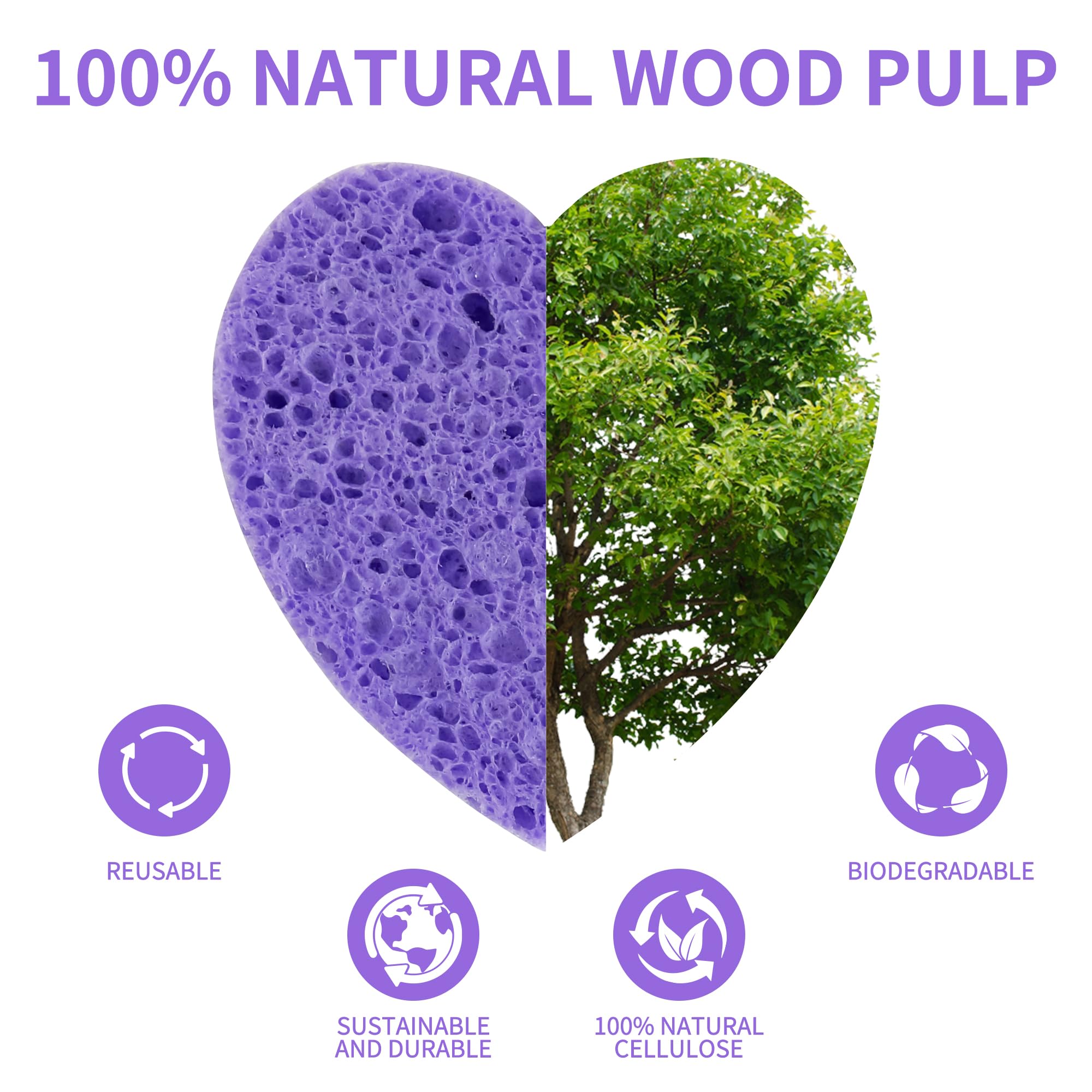 Derloyo éponges visage pour préparation des soins, coeur violet.