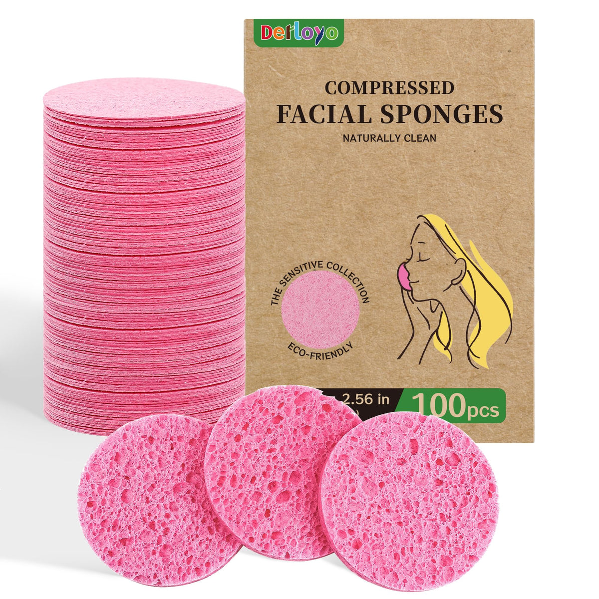 Éponge visage compressée Derloyo, nettoyage en profondeur sans irritations.