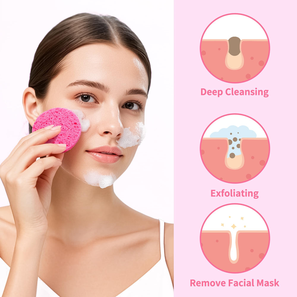 Éponge visage réutilisables Derloyo, pratique pour le voyage et la routine.