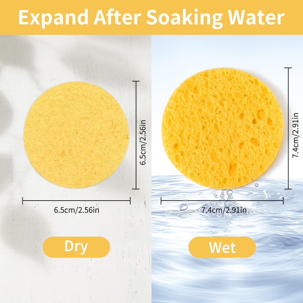Derloyo yellow round sponges offer gentle exfoliation and makeup removal.