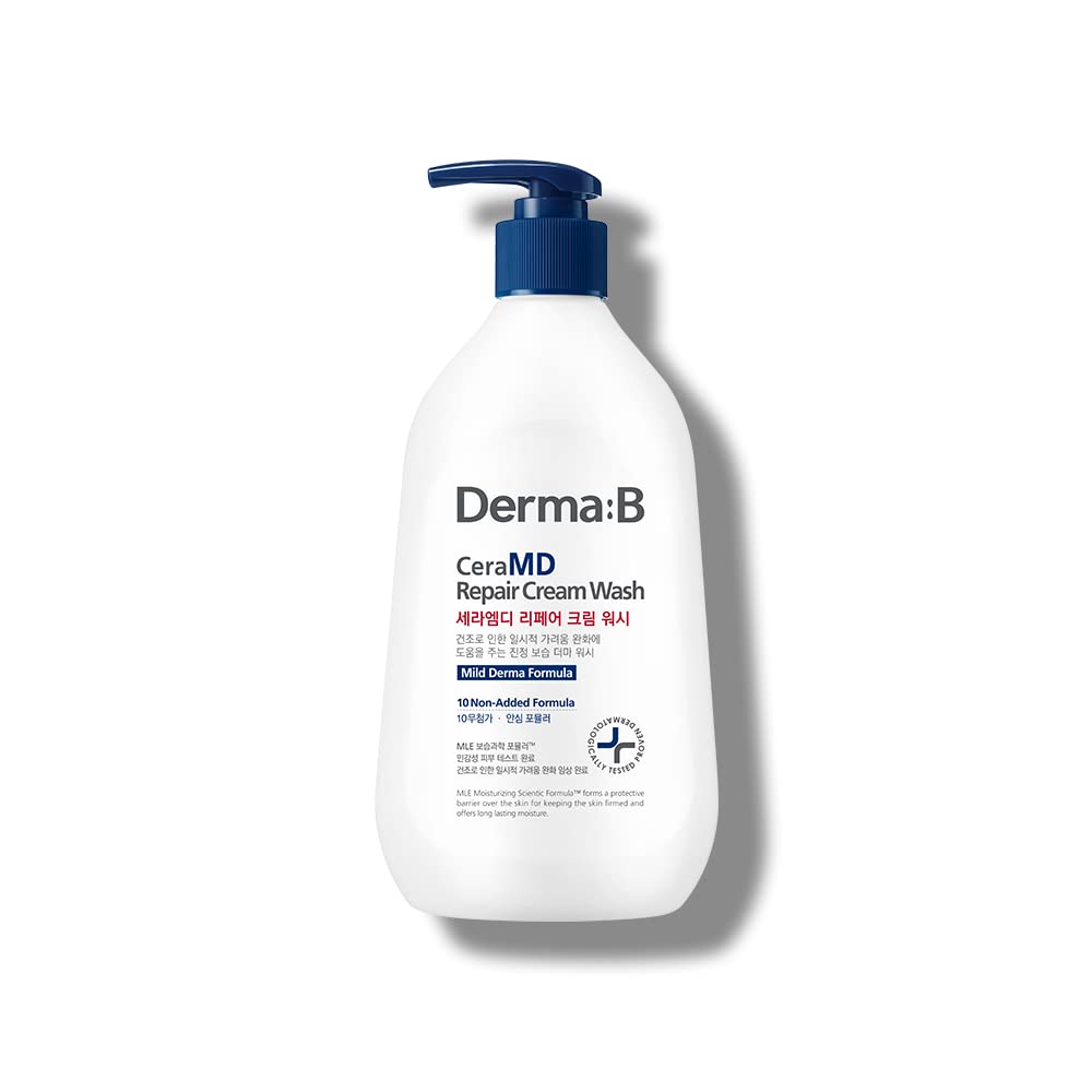 Derma B CeraMD Repair Cream Wash: bouteille montrant le nettoyant doux sans parfum.
