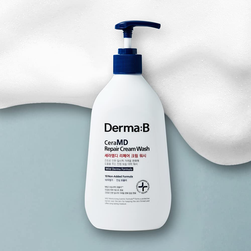 Derma B CeraMD Repair Cream Wash: peau sensible bénéficiant d'une routine douce et efficace.