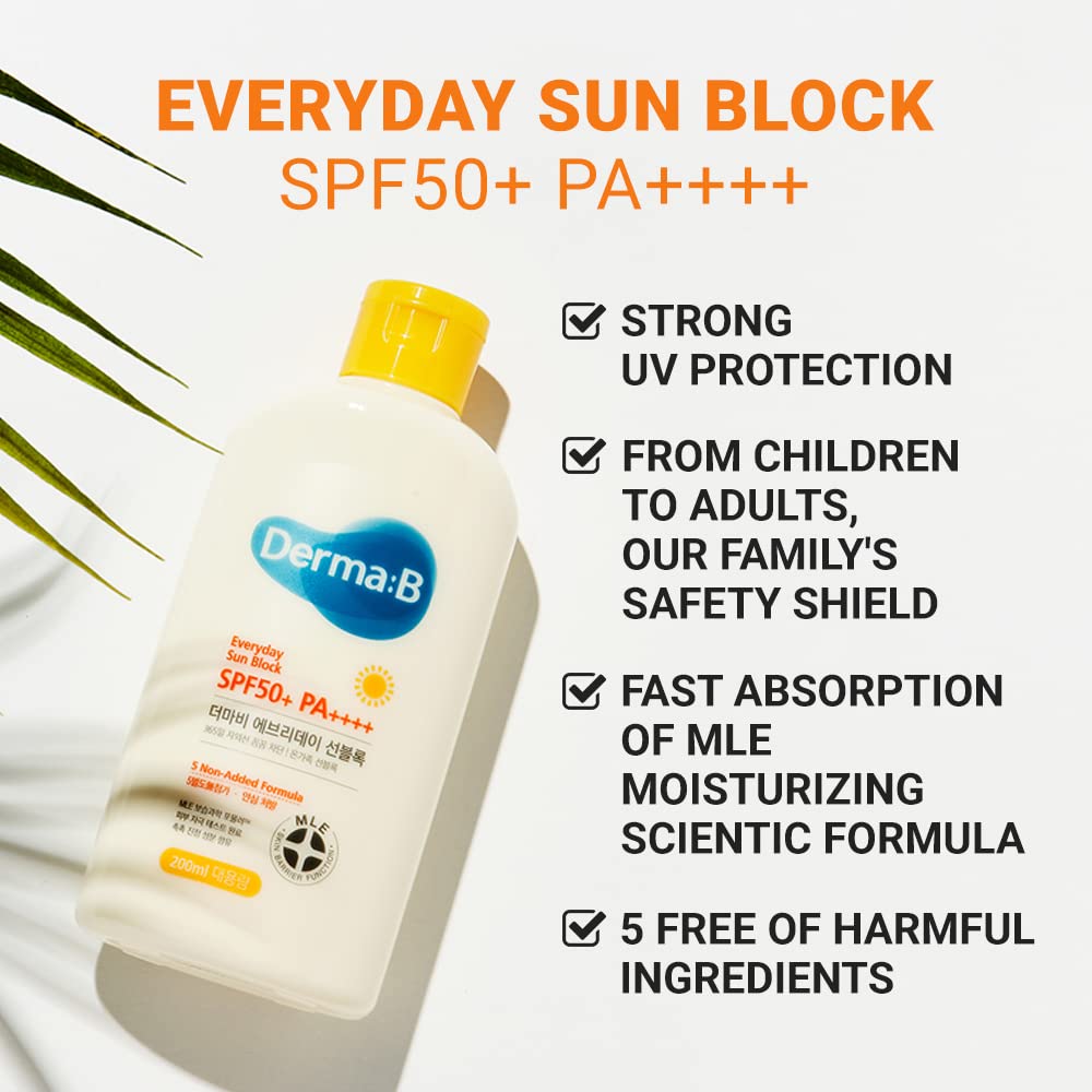 Derma B Everyday Sun Block — application visage et corps pour une protection homogène