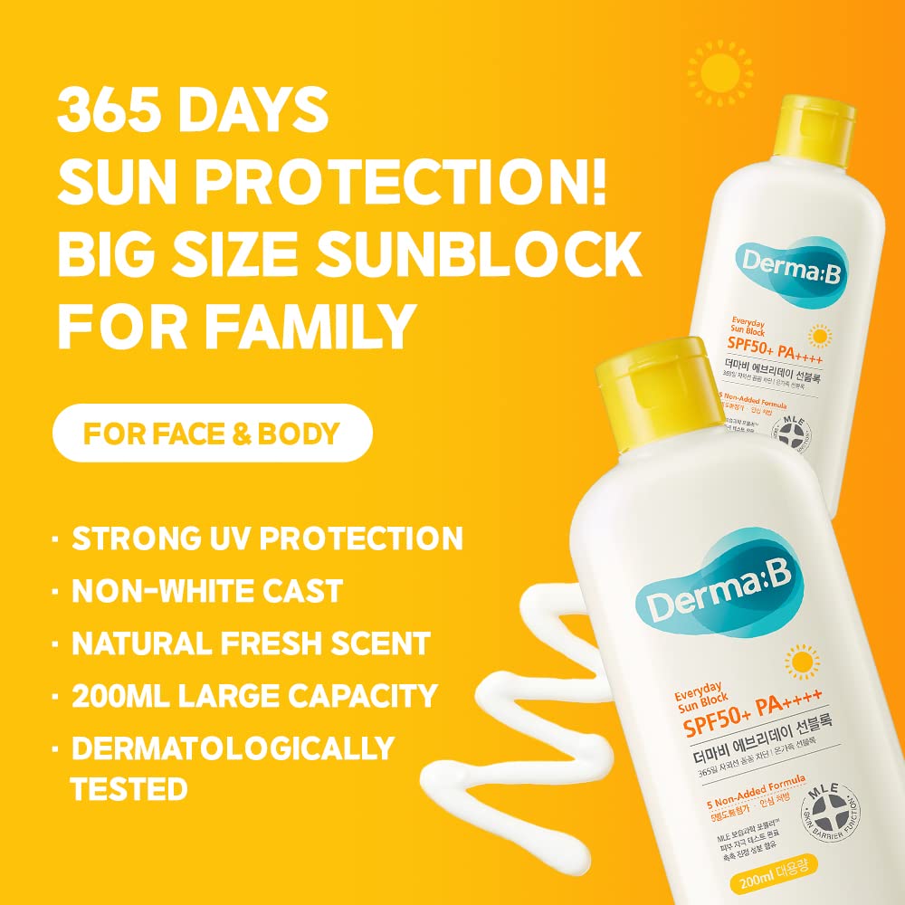 Derma B Everyday Sun Block — texture légère et fluide favorisant l’absorption rapide