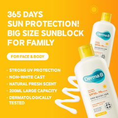 Derma B Everyday Sun Block — texture légère et fluide favorisant l’absorption rapide