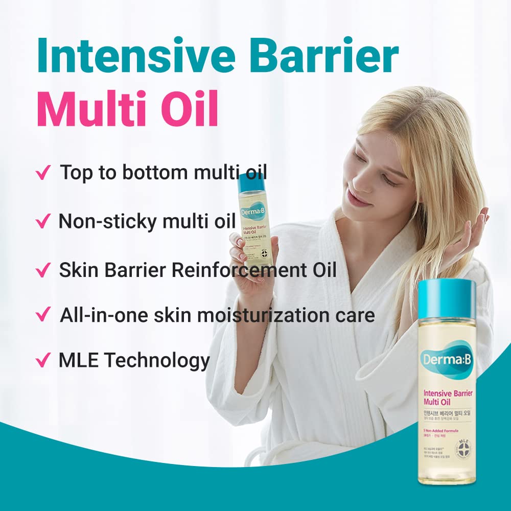 Derma B huile corps non collante après douche, absorption rapide.