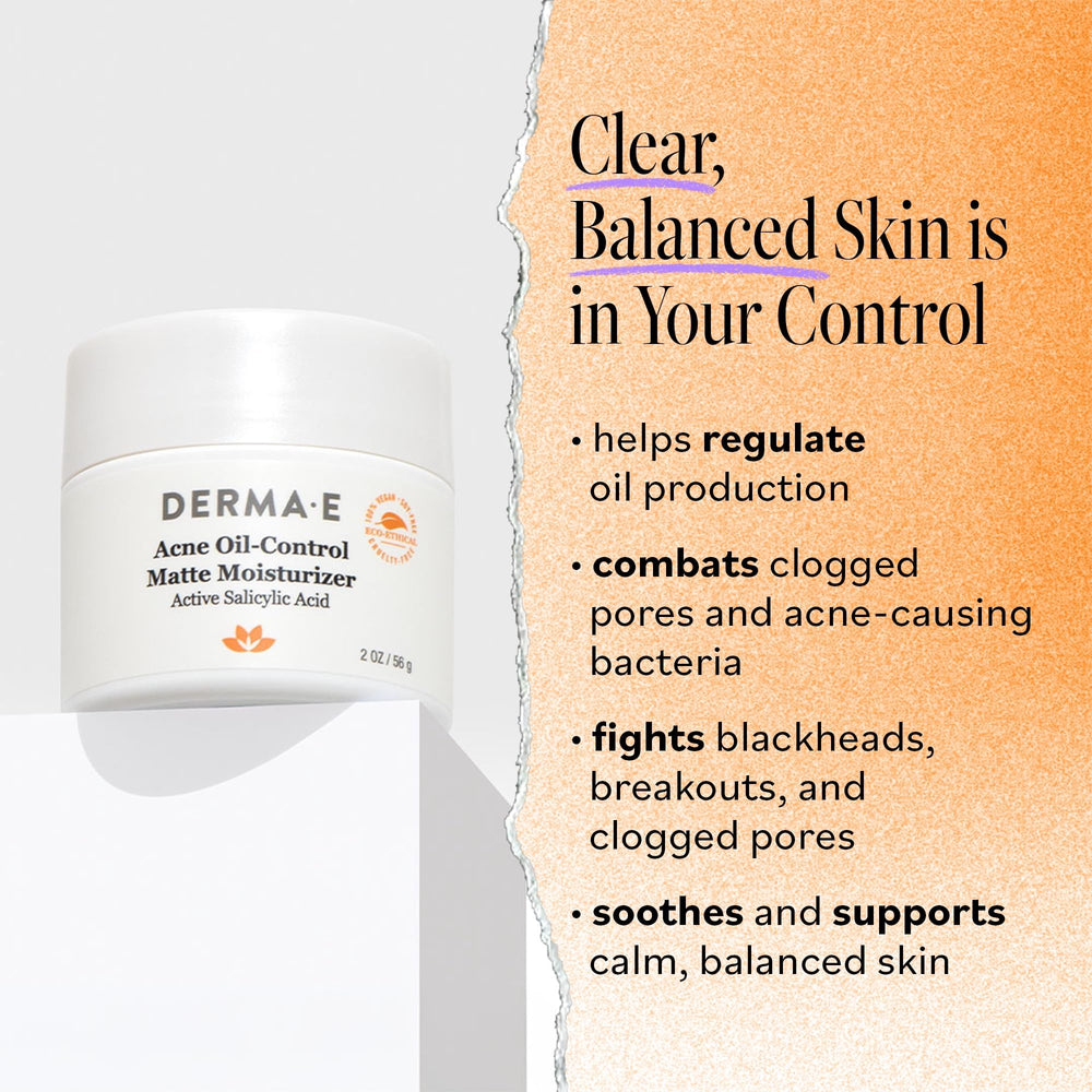 DERMA E: acide salicylique et exfoliation douce pour pores propres.