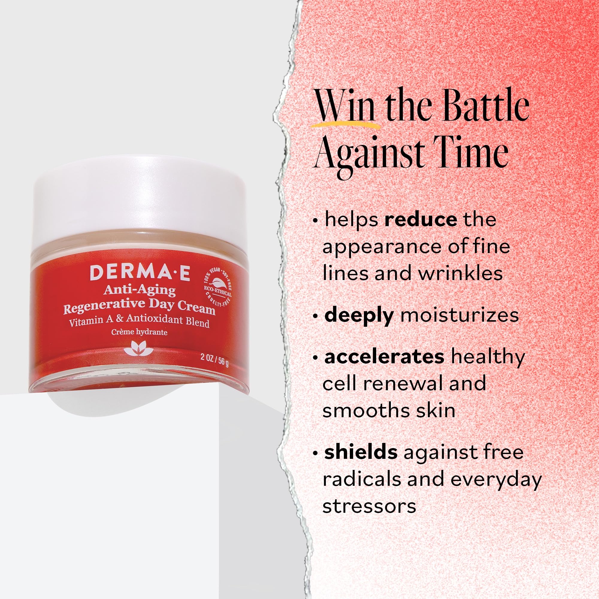 Texture fluide de la crème jour Derma E, application douce et rapide.