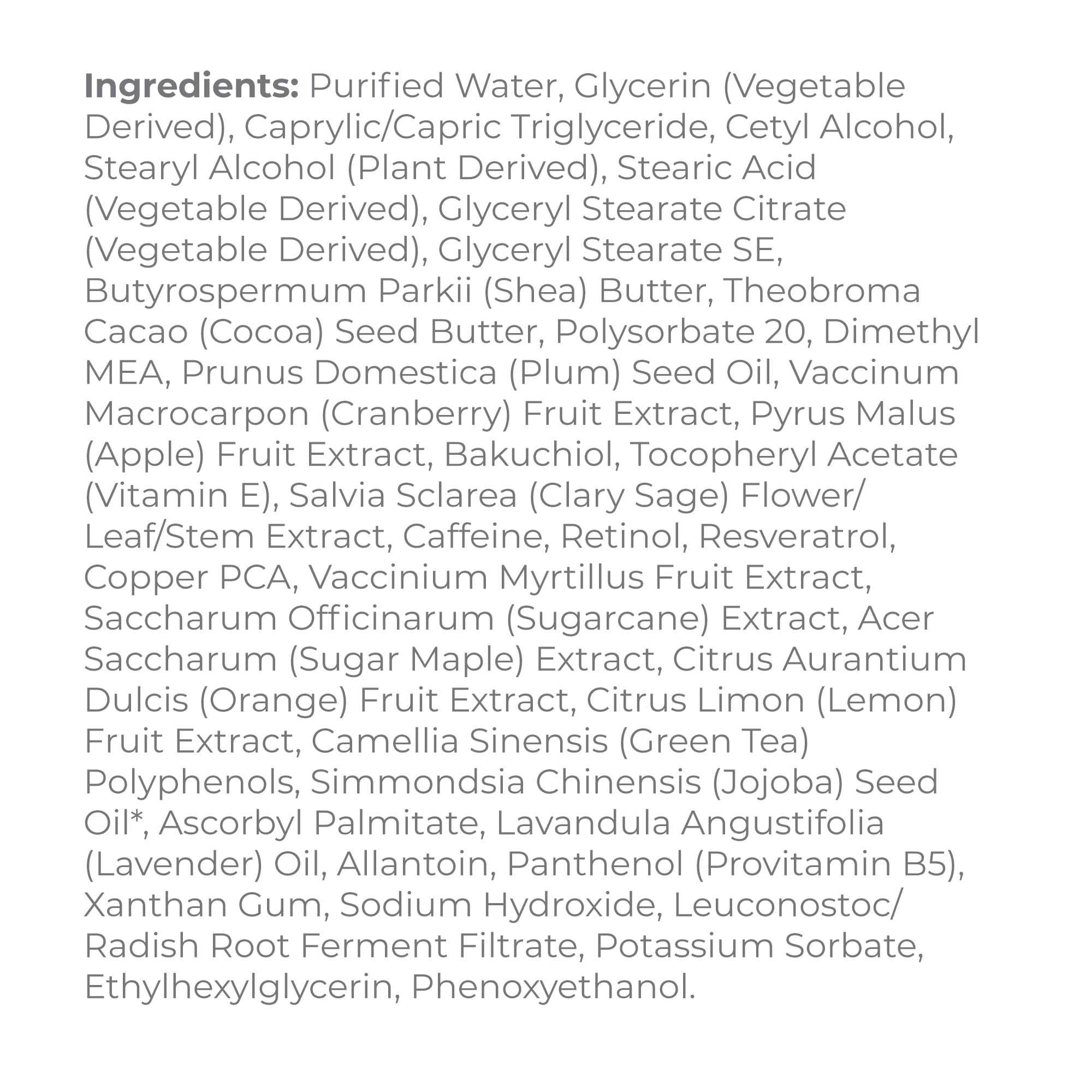 DERMA E Crepey Peau - ingrédients naturels prune cranberry et pomme visibles.