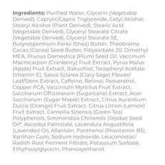 DERMA E Crepey Peau - ingrédients naturels prune cranberry et pomme visibles.