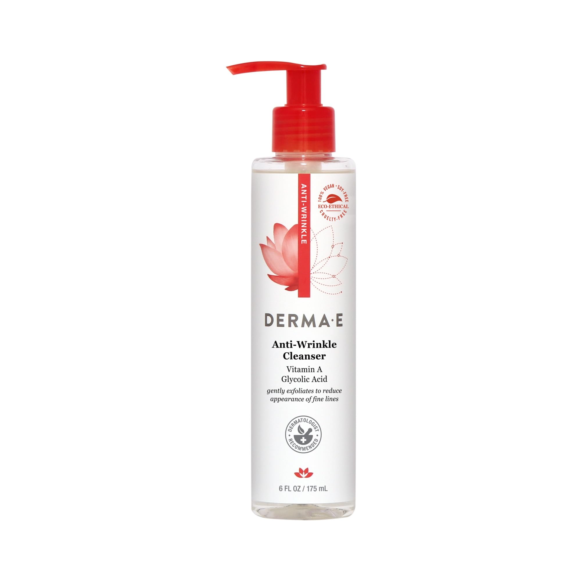 Derma E nettoyant anti rides - bouteille elegante prête pour votre routine quotidienne.