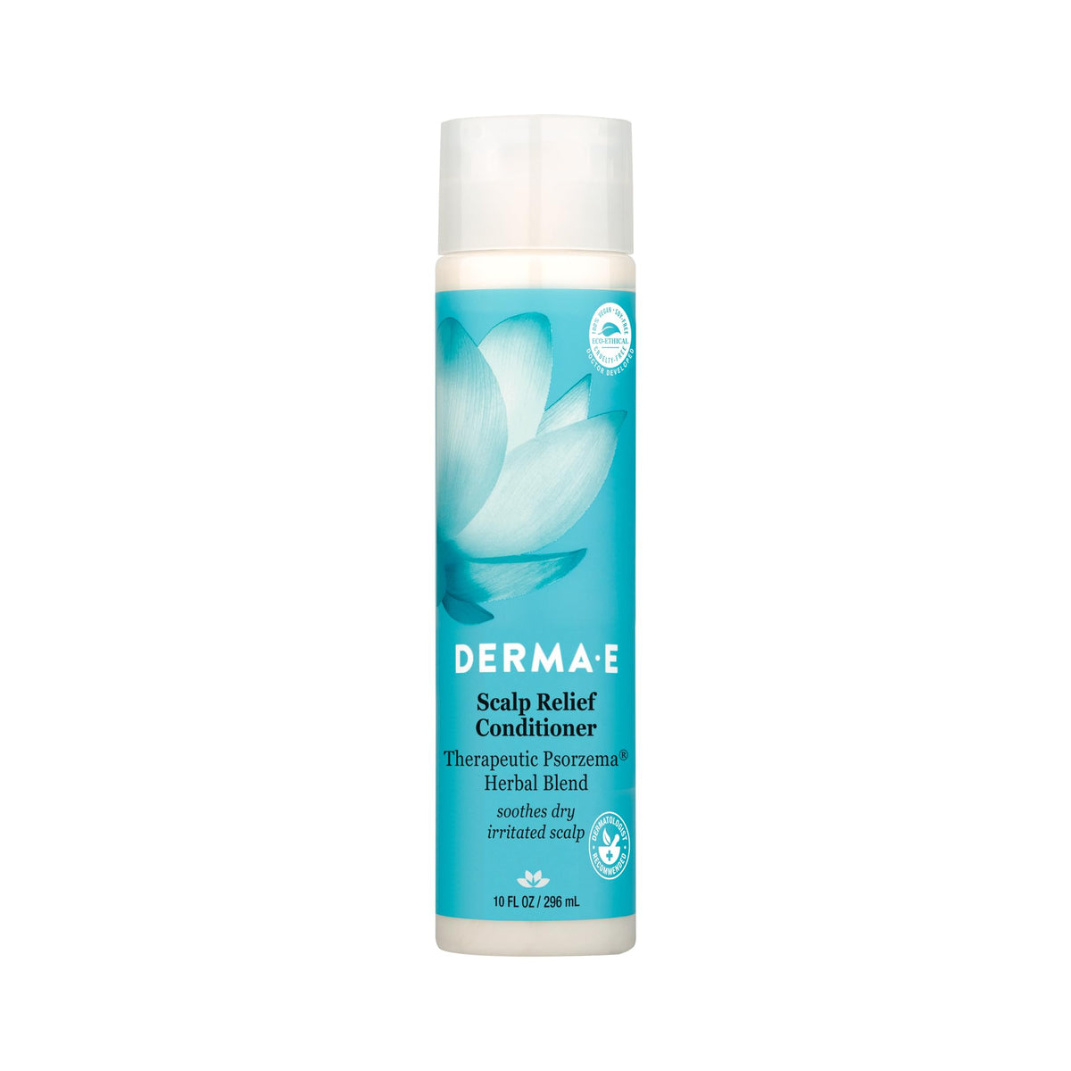 DERMA E conditionneur-relief en bouteille apaise le cuir chevelu irrité.